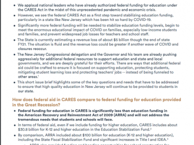 Additional Federal Relief is Needed to Protect New Jersey Students and Teachers